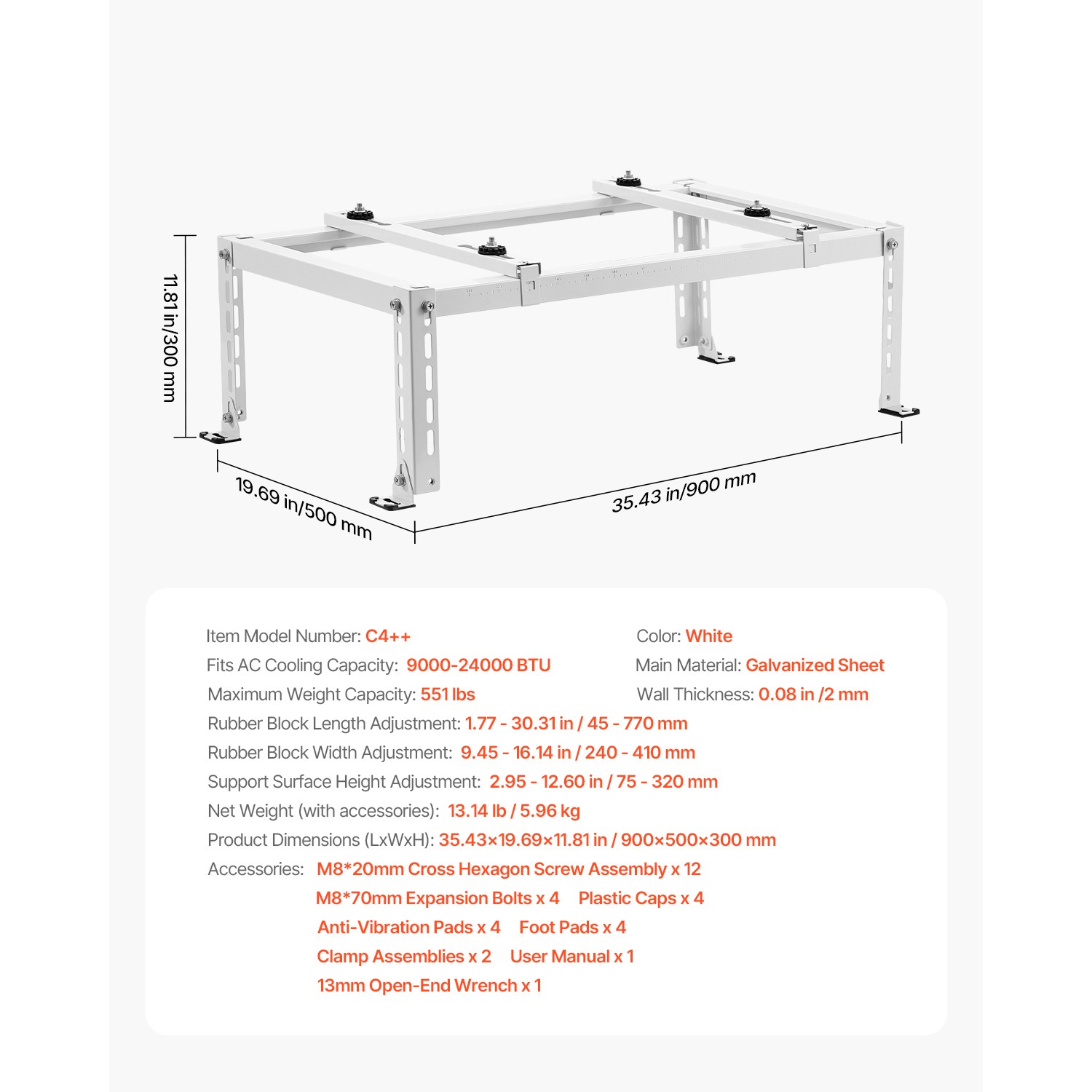 Mini Split Ground Stand Adjustable Anti Vibration for 9000-24000 BTU