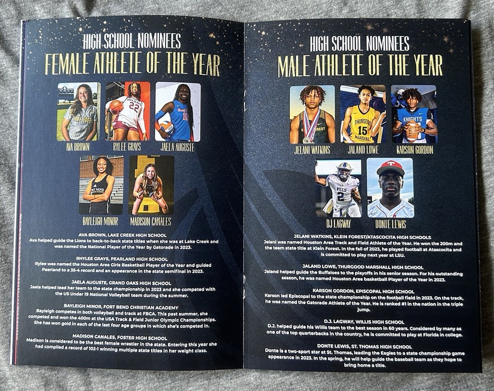 Houston Sports Awards 1/30/2024 Program.