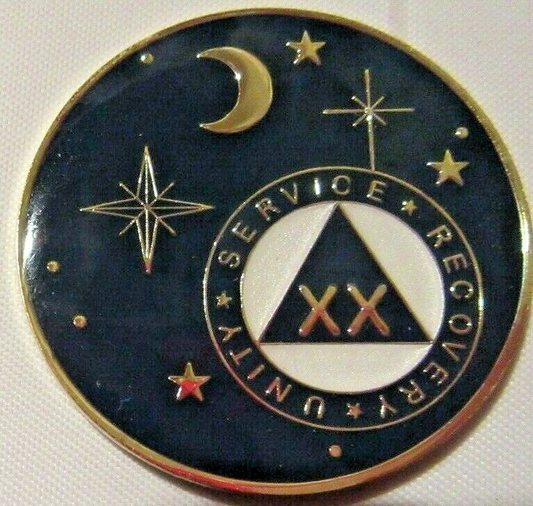 Alcoholics Anonymous Medallion year 20 moon Black White Token
