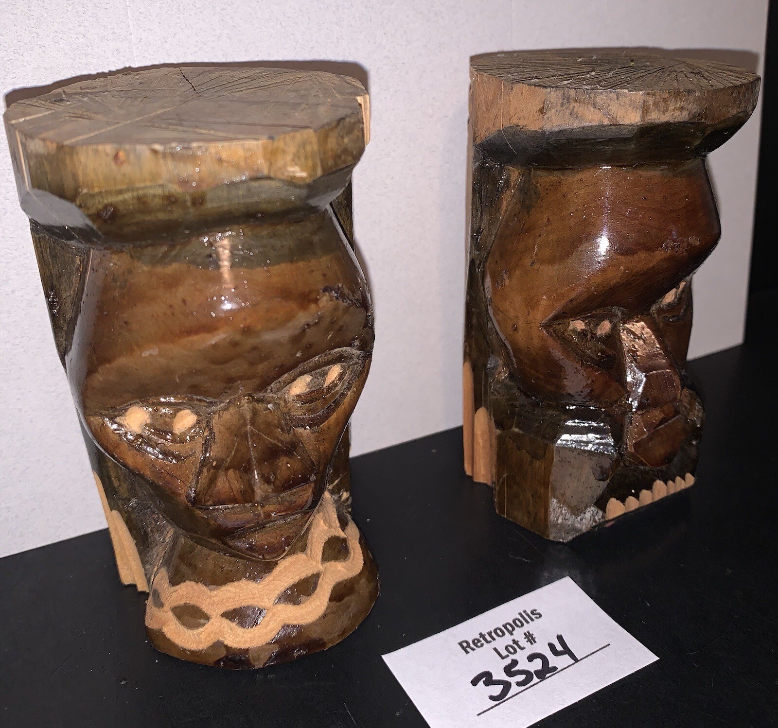 VTG Tribal Wood Totem Head Busts Male Female Hand Carved signed