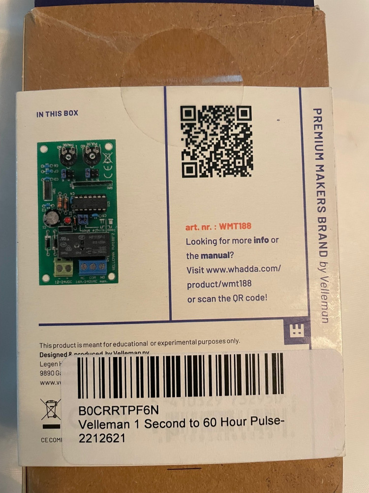 Whadda Velleman WMT188 - 1S - 60H Pulse-Pause Timer Level 2 Module NEW