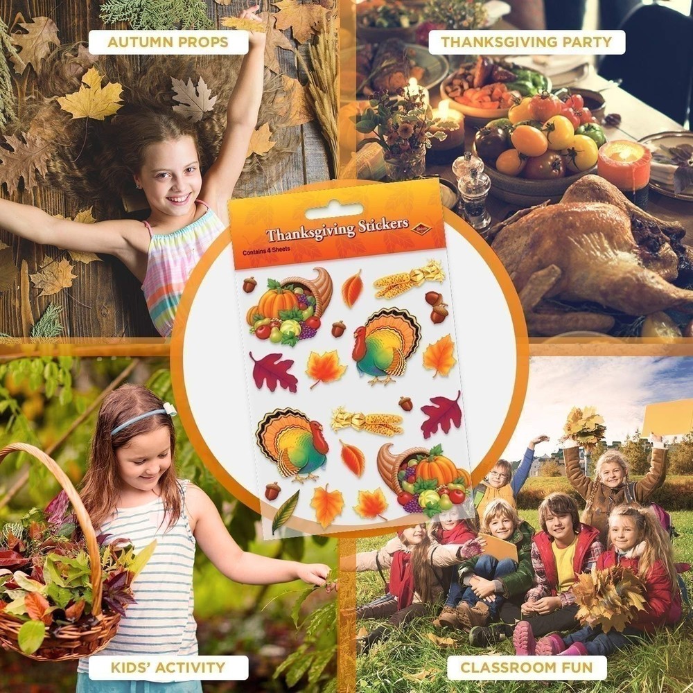 Beistle Thanksgiving Stickers 4 Sheets Per Pkg