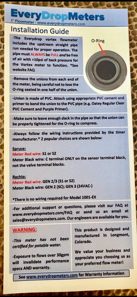 Everydropmeters flowmeter 1" 2 wire with extensions Model 1004-EX