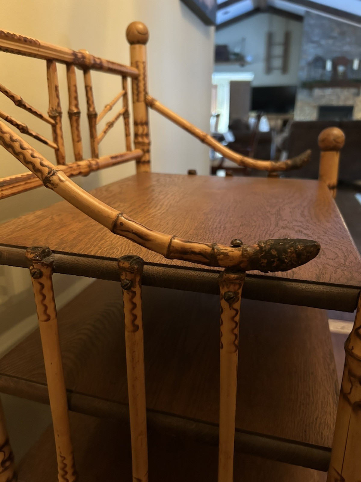 Vintage Antique Bamboo Wood Ornate Curio 7 Shelf Shelving Shelves Etagere