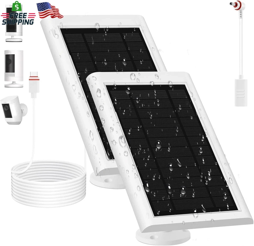 5W Solar Panel for Ring Camera (2nd Gen),(2-Pack, Waterproof,10FT/3MCable)