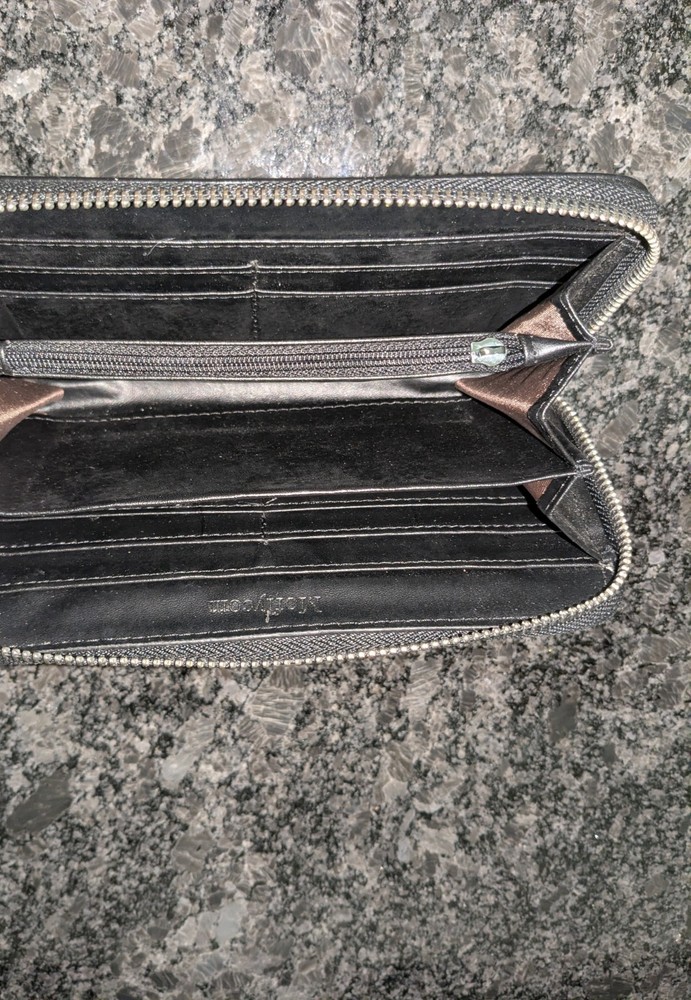 Moflycom RFID Blocking Black Leather Zip-around Wallet Clutch