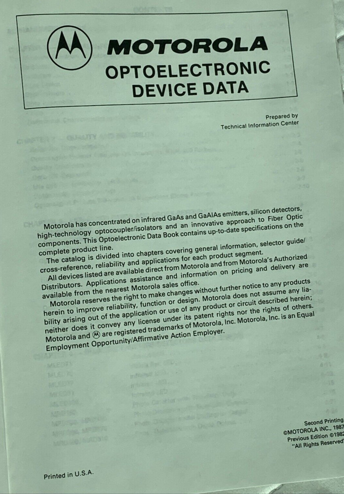 Vintage 1987 MOTOROLA Optoelectronics Device Data Rev 2