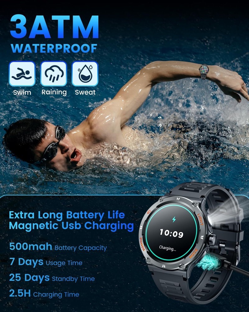 Smartwatch Men 1.53" Round Touchscreen Waterproof Compatible with Android & iOS