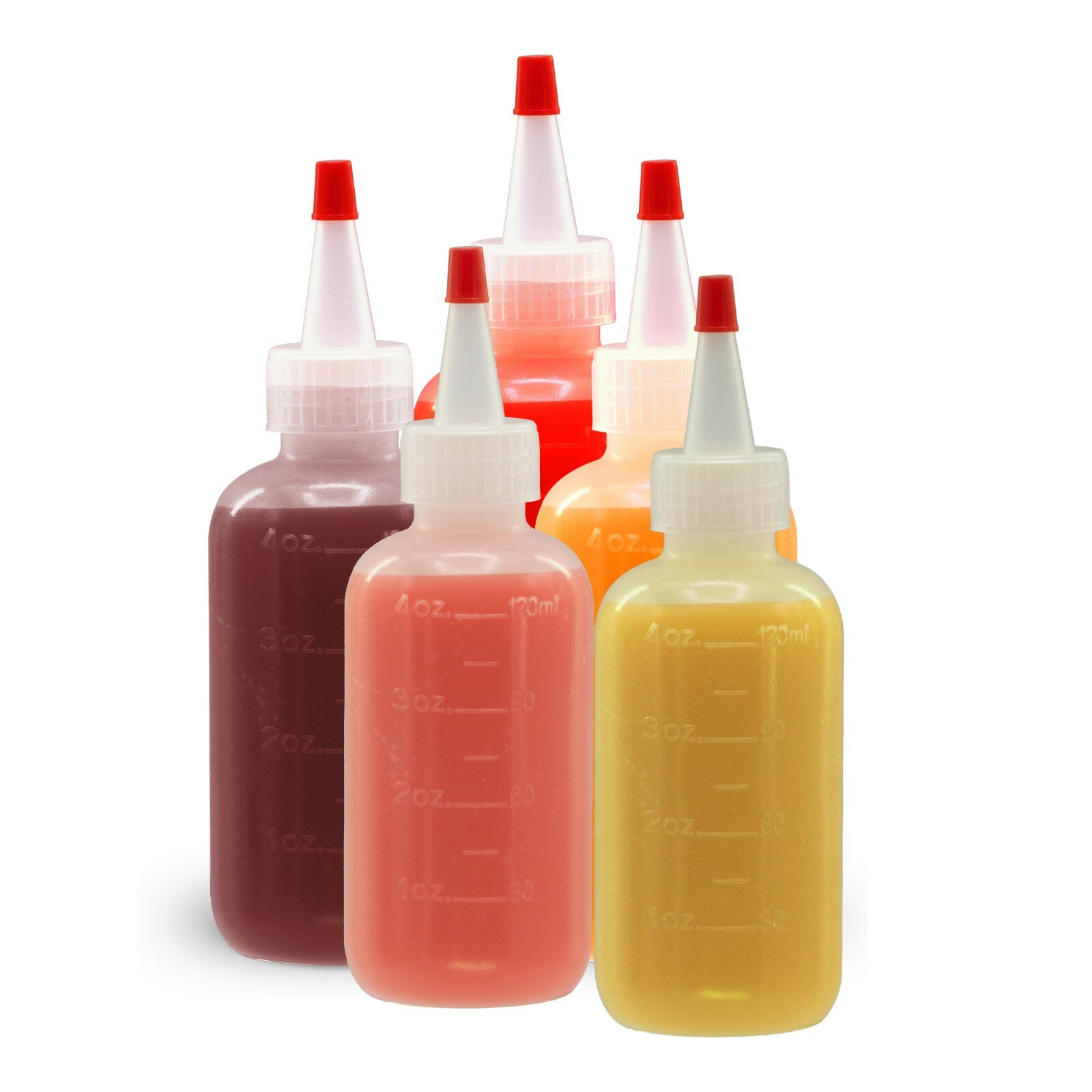 12 pack of 4oz (120mL) Plastic Boston Round Squeeze Bottles + Yorker Caps LDPE