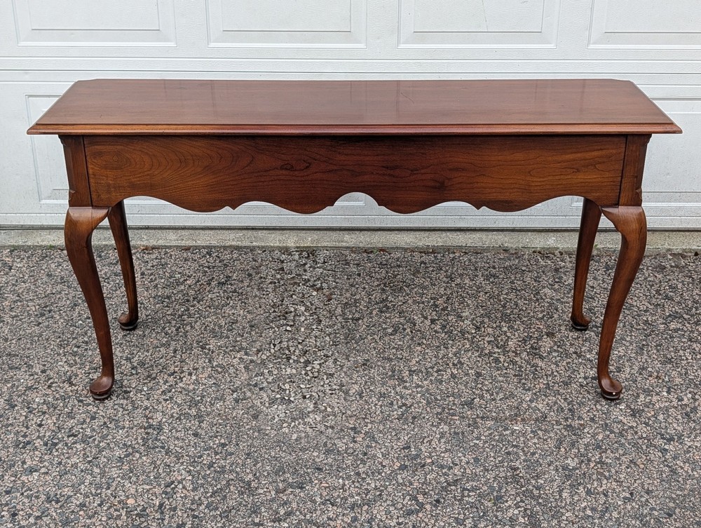 Vtg Thomasville Queen Anne Cherry Console Table, Brass Chippendale Pulls