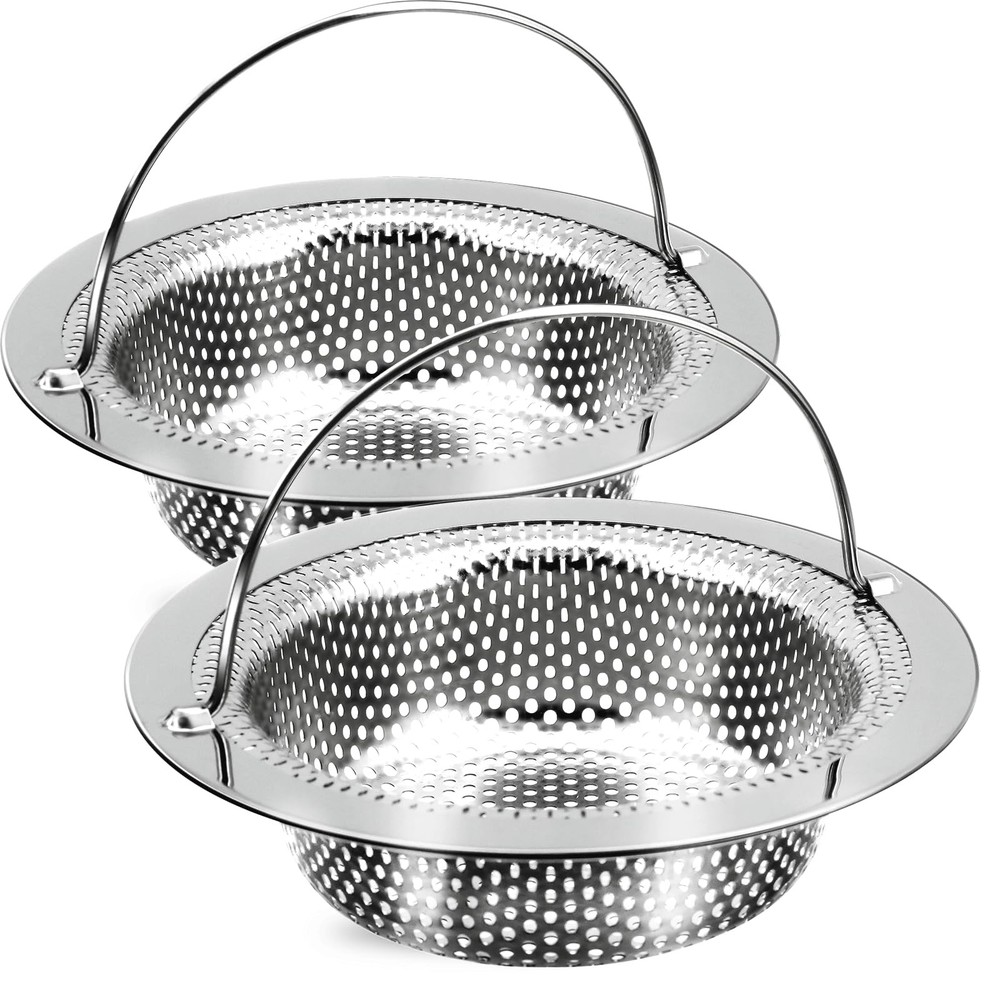 2 Pack Kitchen Sink Drain Strainer with Handle, Stainless Steel Large Kitchen...