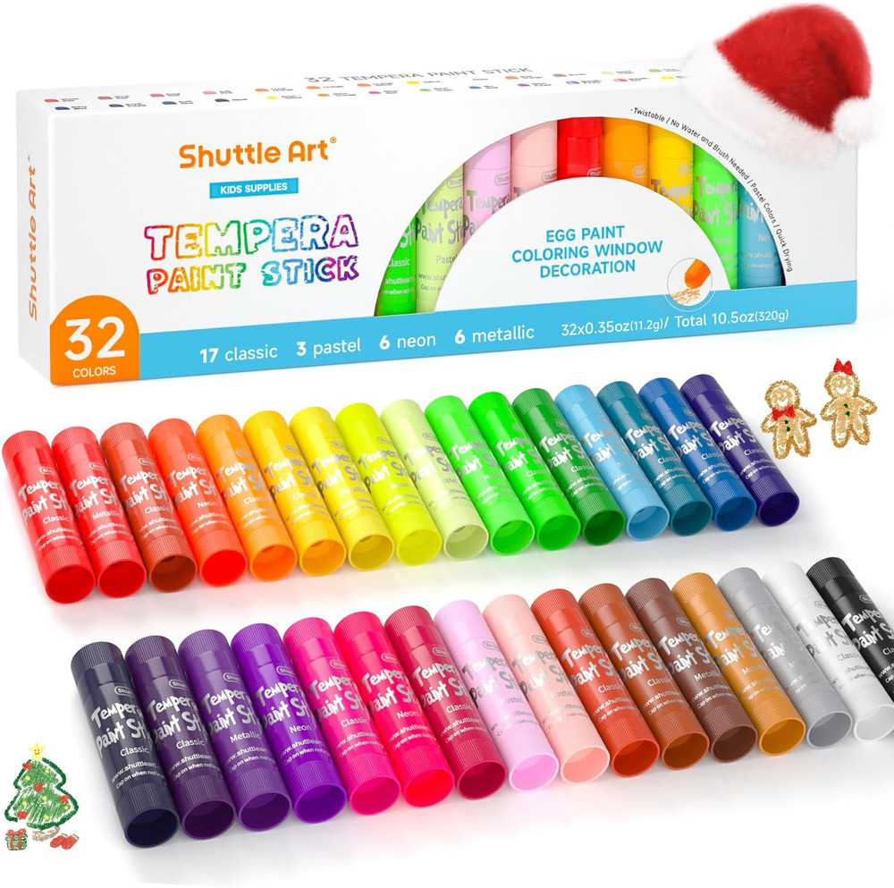 Tempera Paint Sticks, 32 Colors Solid Tempera Paint for Kids, Super Quick Drying