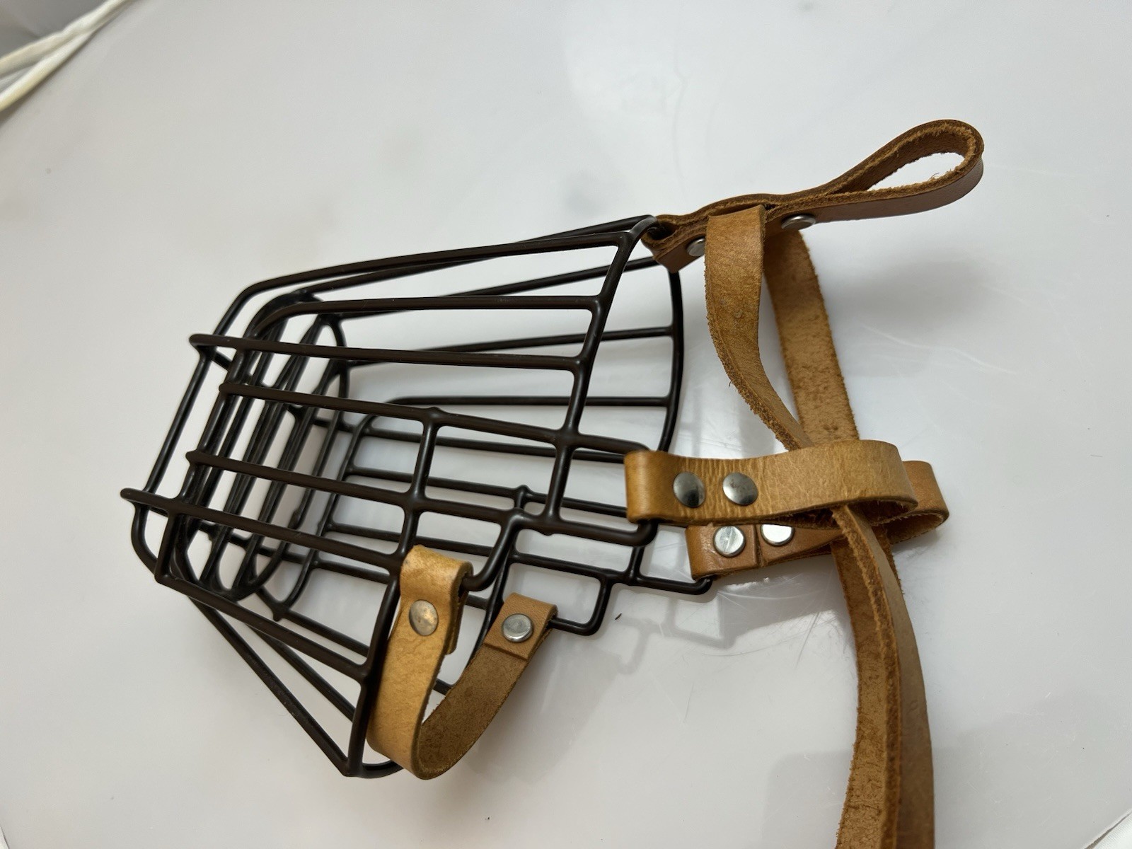 German Shepherd Dog Muzzle Metal Basket M-L Dogs Adjustable Metal Leather