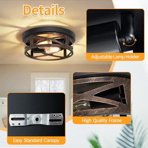 2 Pack Flush Mount Ceiling Light,Farmhouse Hallway 10in-Rustic Black-2 Pack
