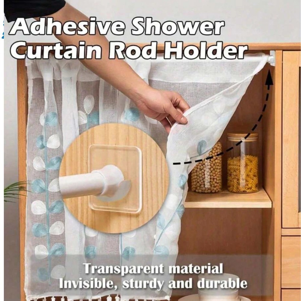 4pcs Adhesive Shower Curtain Rod Holder Wall Mount Transparent Tension Bracket