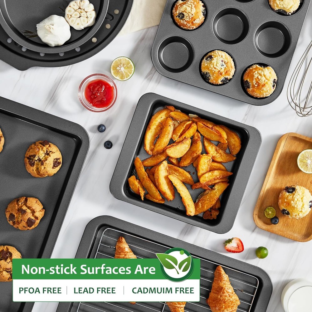 HONGBAKE Bakeware Sets, Baking Pans Set, Nonstick 10 Pieces Dark Gray
