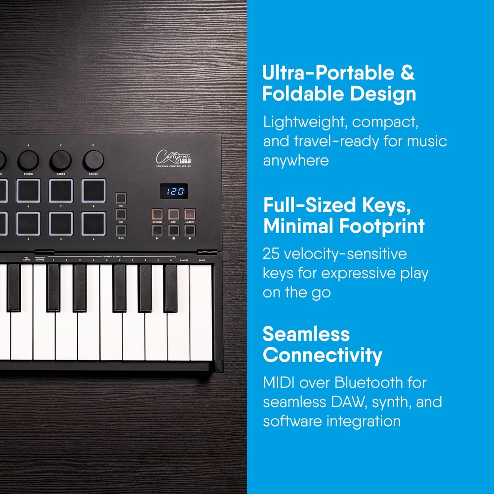 Carry-on Folding MIDI Controller 25 - MIDI over Bluetooth &USB