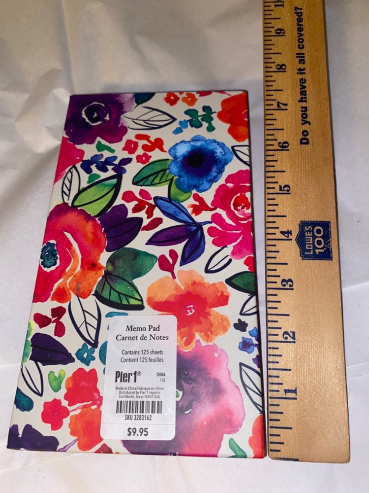 PIER 1 RECTANGULAR BRIGHT COLORFUL FLOWERS NOTEPAD