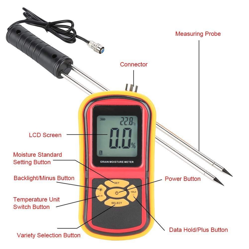 Digital Grain Moisture Meter with Measuring Probe For Corn Wheat Rice Bean Wheat