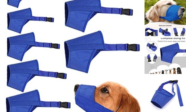 Dog Muzzles Suit, 7 PCS Adjustable Breathable Safety Small Medium Large Blue