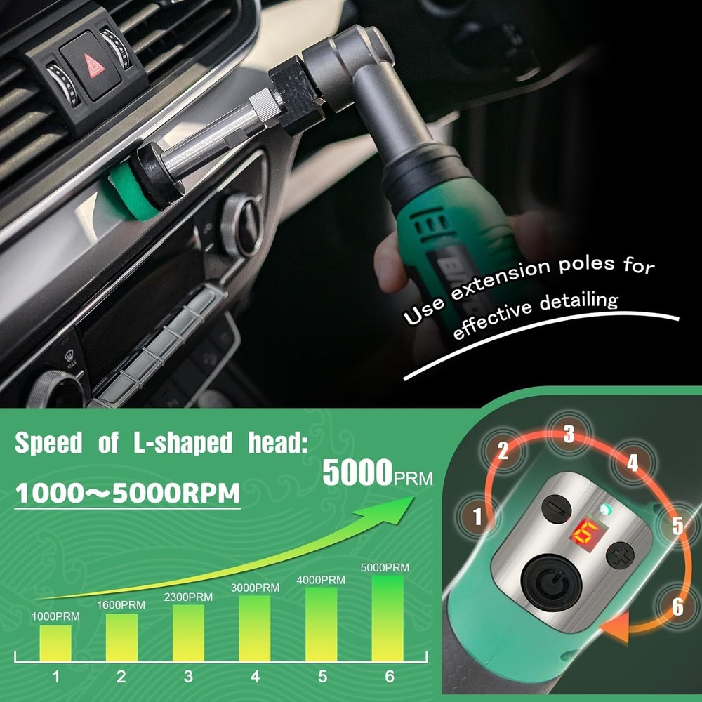 BATOCA S6 Micro Cordless Polisher for Car Basic kit with 2 batteries, Green