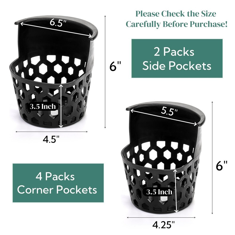 Eorbow 6 Pack Pool Table Pockets, Heavy Duty Billiard Set Including 4 Corner ...