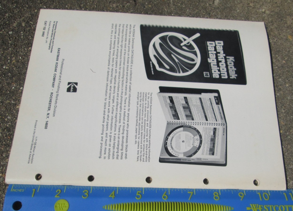 Kodak Technical Information Processing Chemicals Formulas Black-White Photo 1977