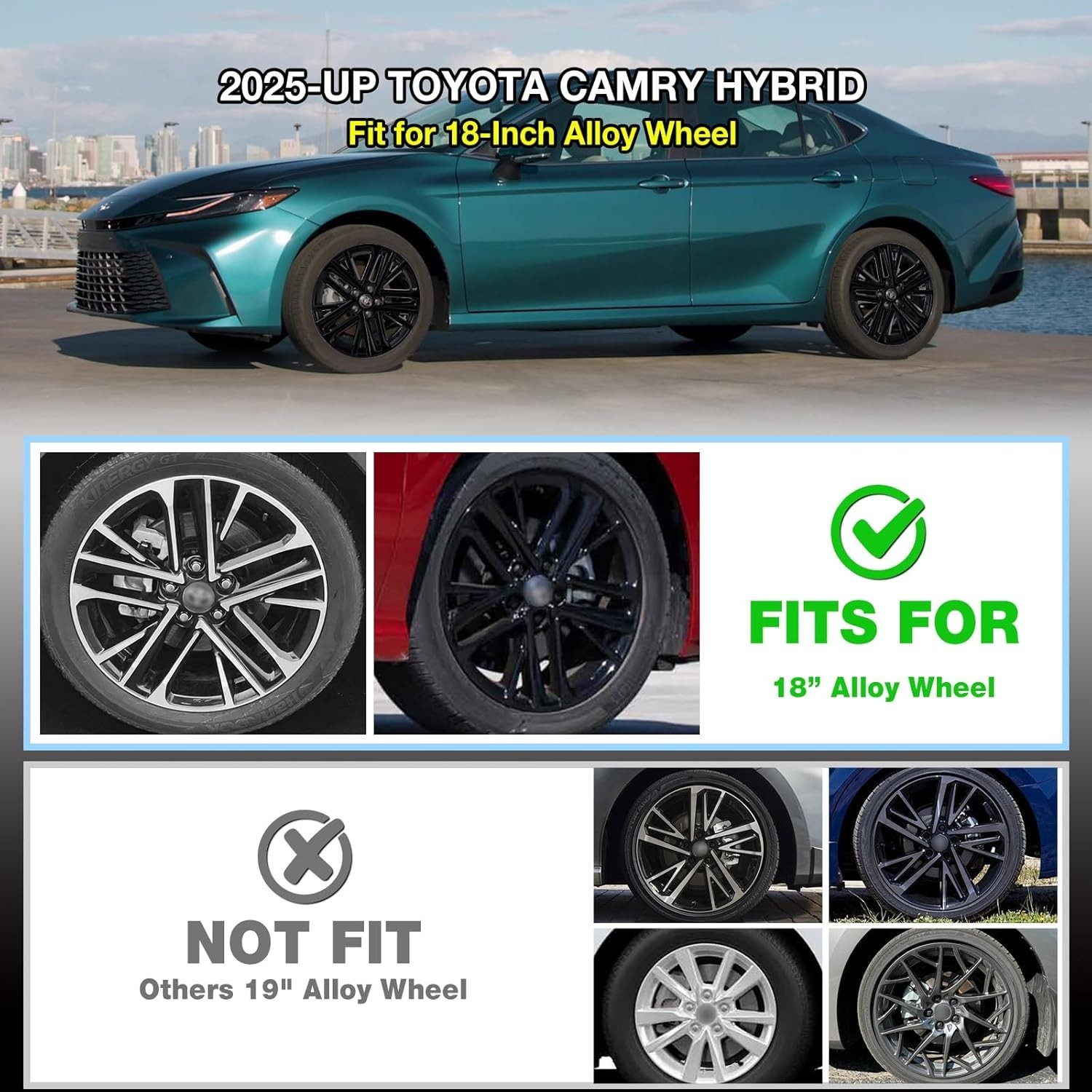 Black Wheel Skins for 2025 Toyota Camry Hybrid;18 inch ;4 Pack