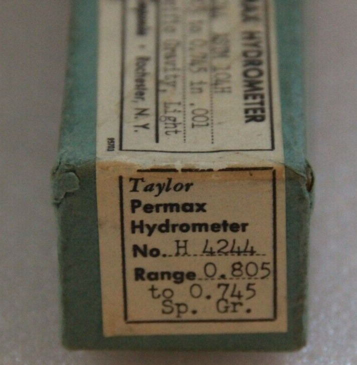 VINTAGE TAYLOR HYDROMETER SPECIFIC GRAVITY, No.H4244, ASTM 104H.