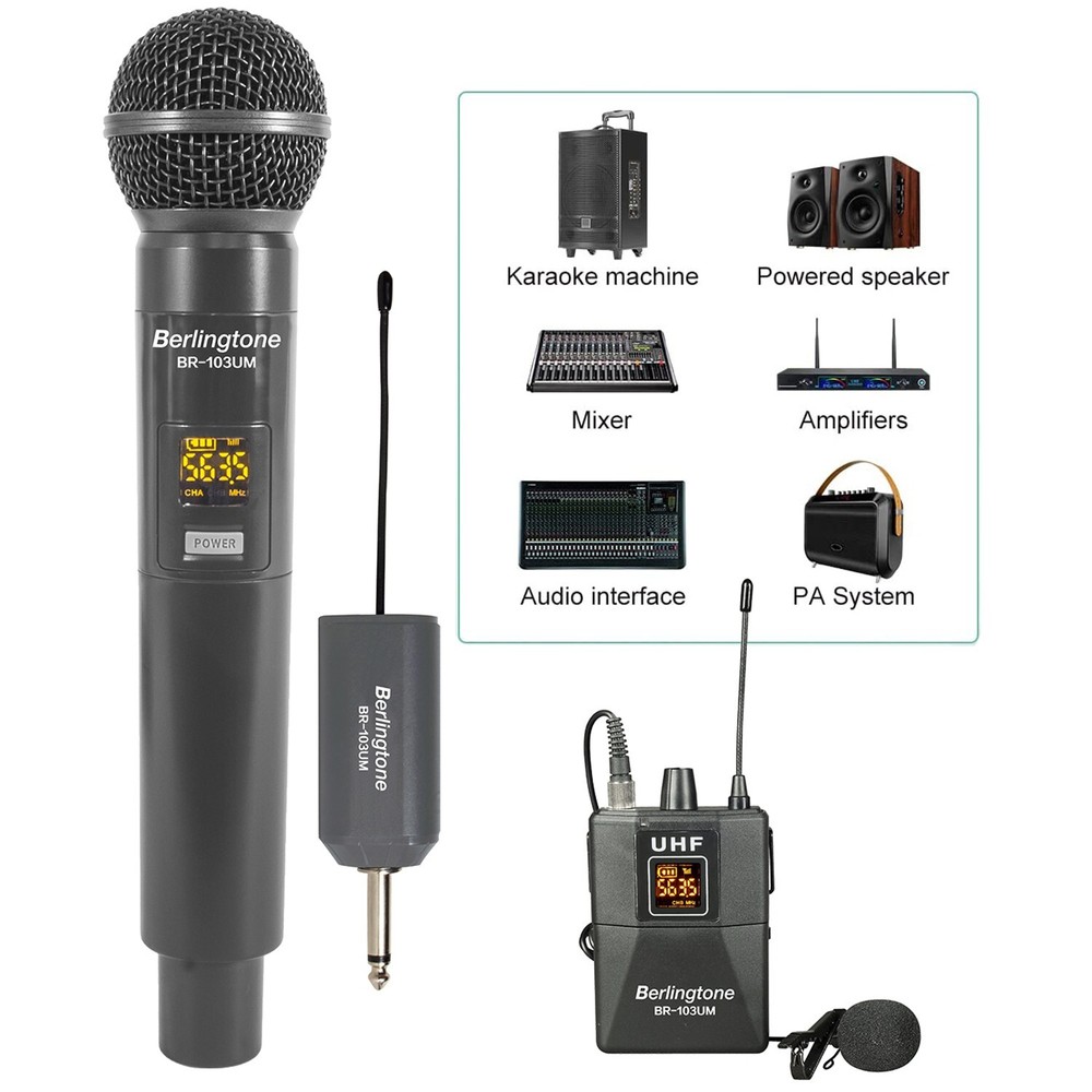 Berlingtone BR-103UM Dual UHF Wireless Microphone System, Headset, 96 adjustable