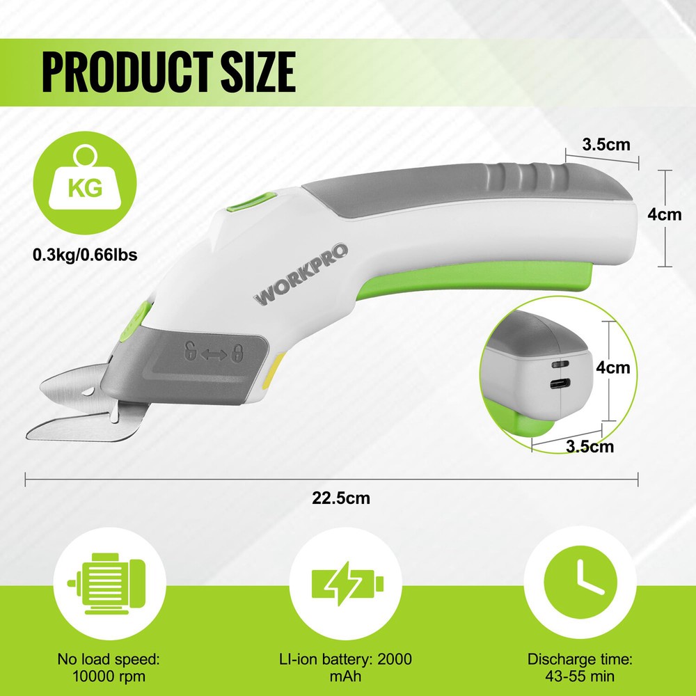 WORKPRO Crafting Cordless Electric Scissors 4V Shears Cutting Tool With 2 Blades