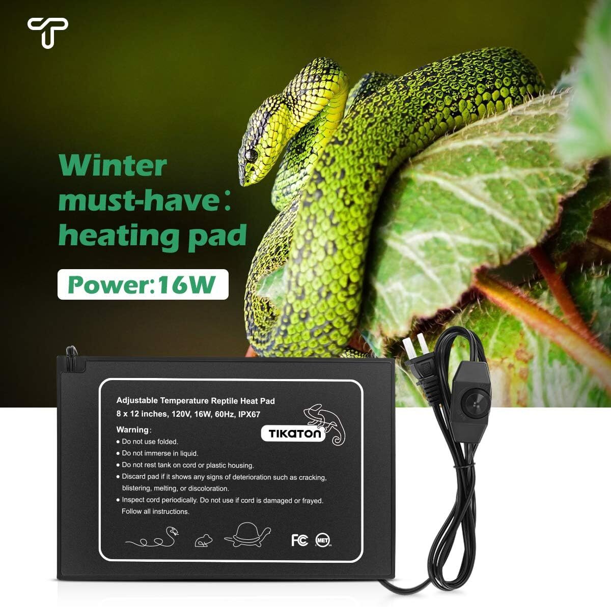 Tikaton 2023 Adjustable Reptile Heating Pad Under Tank Heater Terrarium Heat Mat