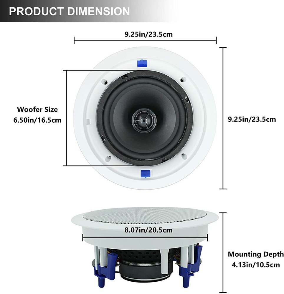 Herdio 5.25" Ceiling Wall Flush Mount Speakers Wall Mount Bluetooth Amplifier US