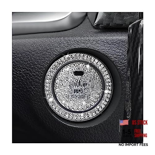 2 Pcs Bling Car Engine Start Stop Button Decorative Ring, With hole White