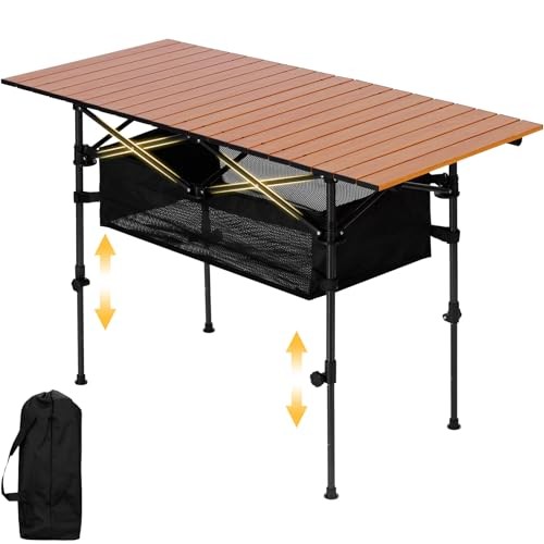 Portable Folding Camping Table, 4-6 Wood Grain-adjustable Table Legs-foldable