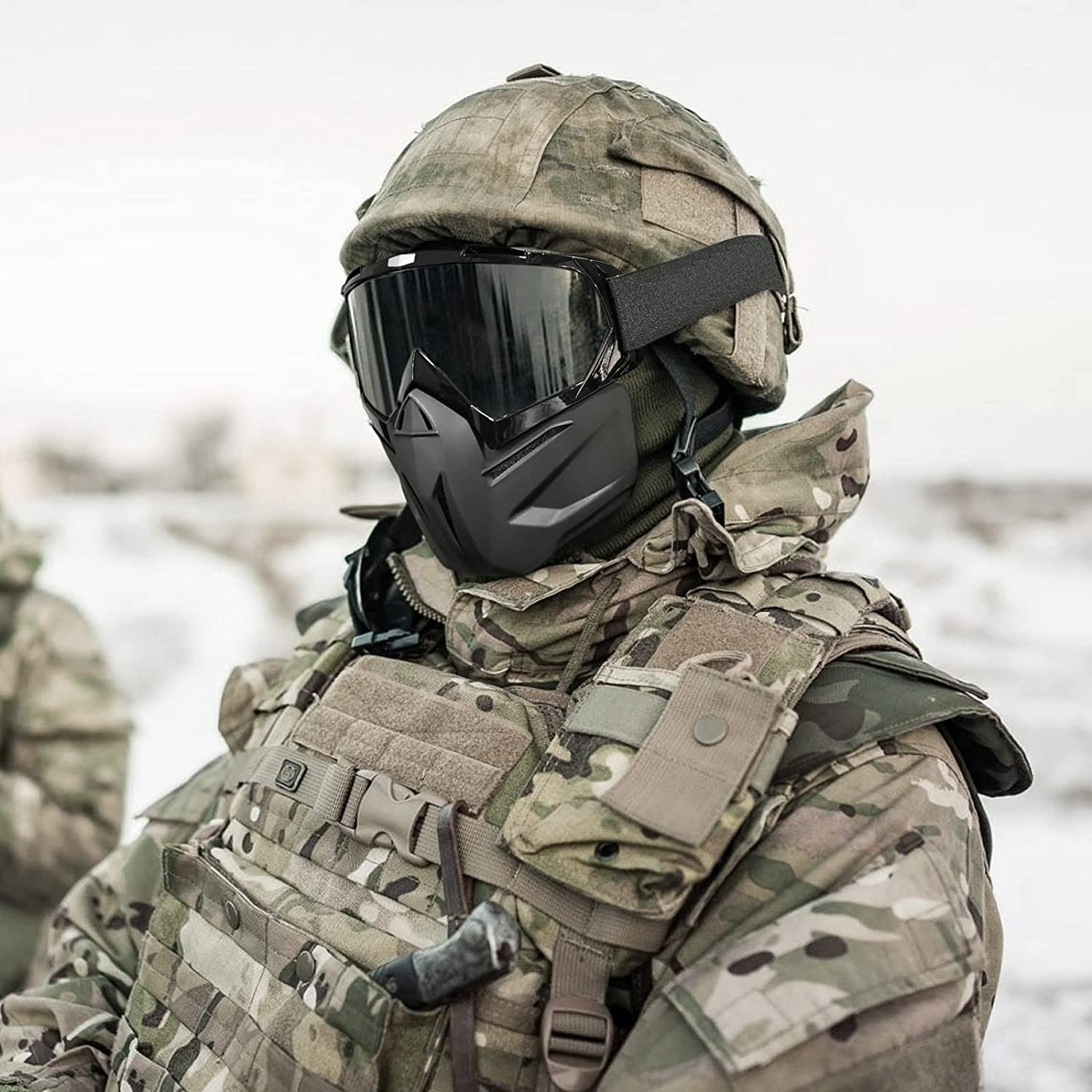 Airsoft Helmet and Mask, Full Face Mask with Detachable Goggles, Paintball Black