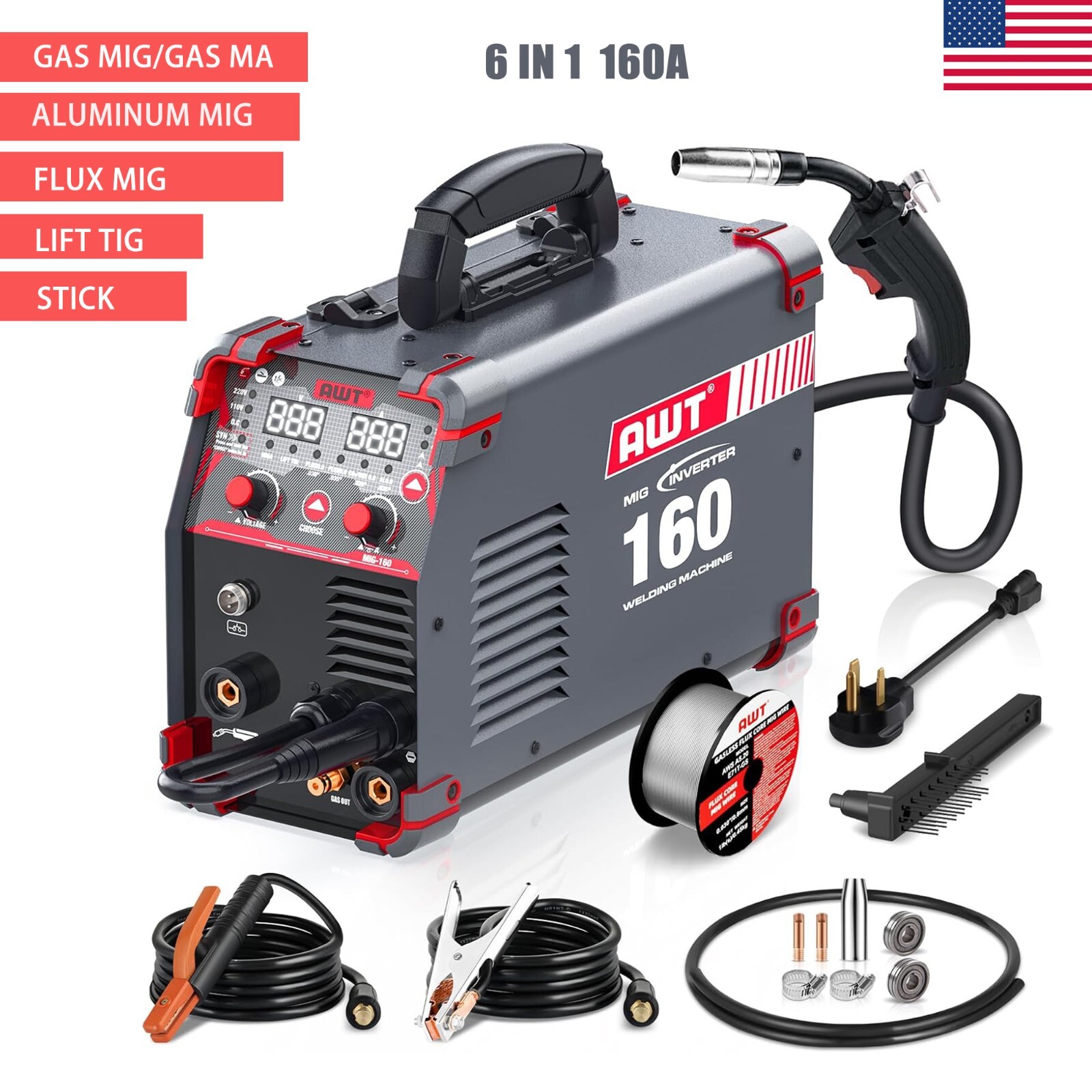 6 in1 Simplified Aluminum 160A MIG Welder 110/220V Multi-Process Welding Machine