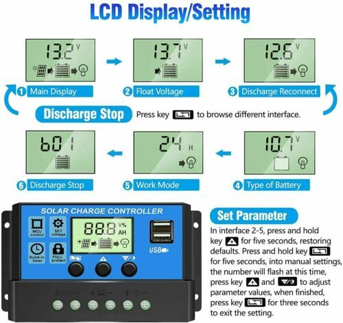 Solar Charge Controller Panel Regulator USB Backlight LCD Display 30A 12V/24V