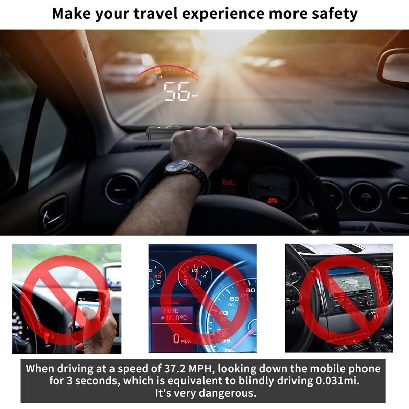 M11 Digital Speedometer Head Up Display OBD2 GPS -40℃ - +80℃ Warning Compass