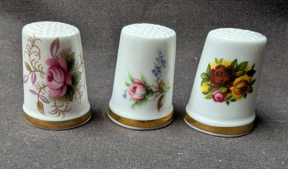 3 Royal Albert Rose Thimbles - Original Boxes