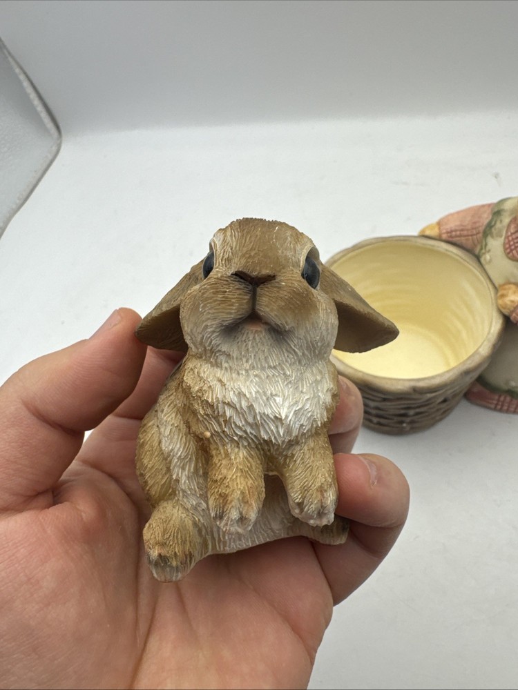 JCPenney Ceramic Easter Bunny with Basket 7" & 2 Rabbit Figurine