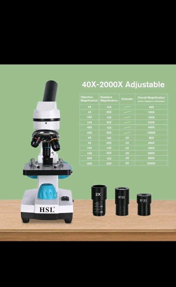 HSL 40X-2000X Microscope for Kids, Monocular Microscope Students Set +Handbag...