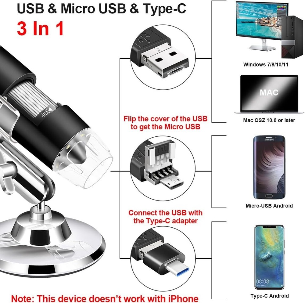 LED-Powered USB Microscope with Carrying Case – Explore the Microworld Anywhere