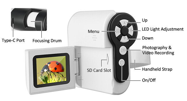 Microscope for Kids - 1000x Handheld Microscope with LED Lights 2'' LCD Screen