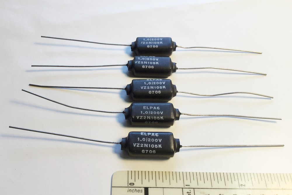 10 NOS Elpac PIO Capacitors 1 MFD @ 200 VDC