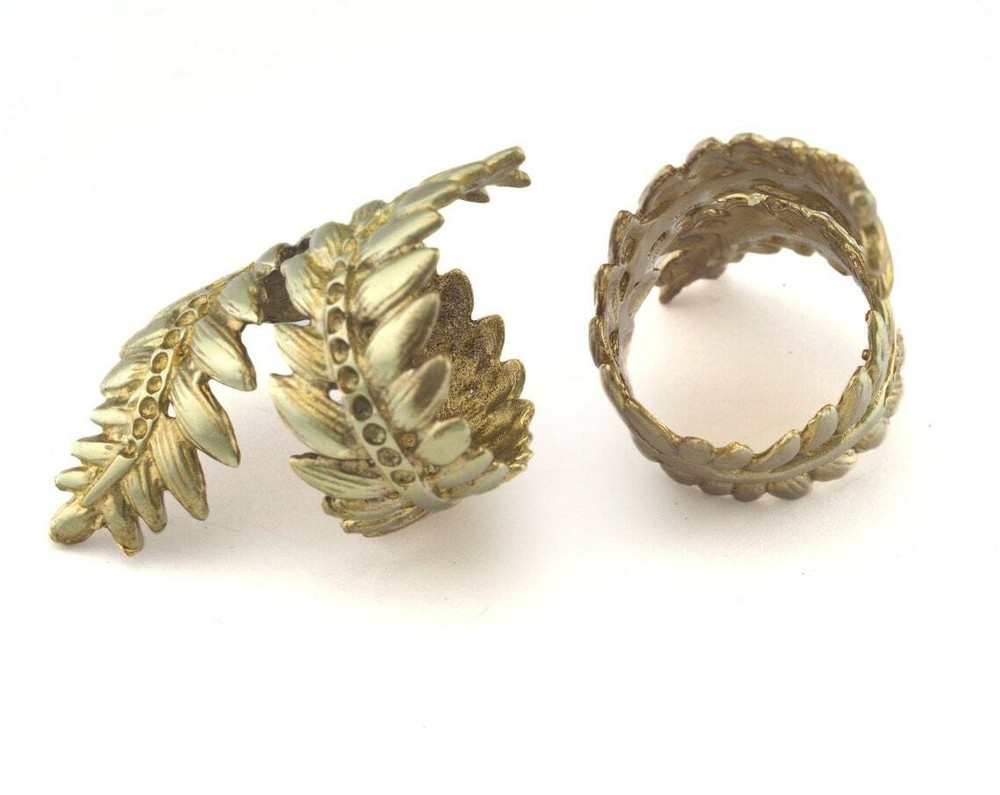 Leaves Ring Adjustable Bezel Raw brass (17mm 7US inner size - Adjustable ) 3674