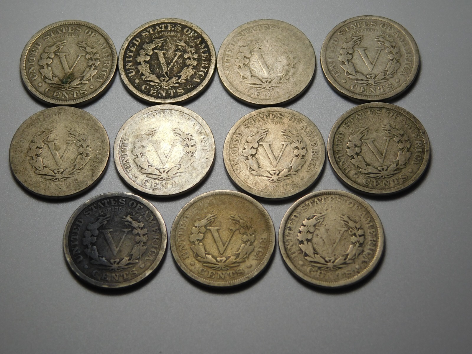 11 LIBERTY HEAD V NICKELS US COIN LOT 1899 1900-01-02-03-04-05-07-08-10-11