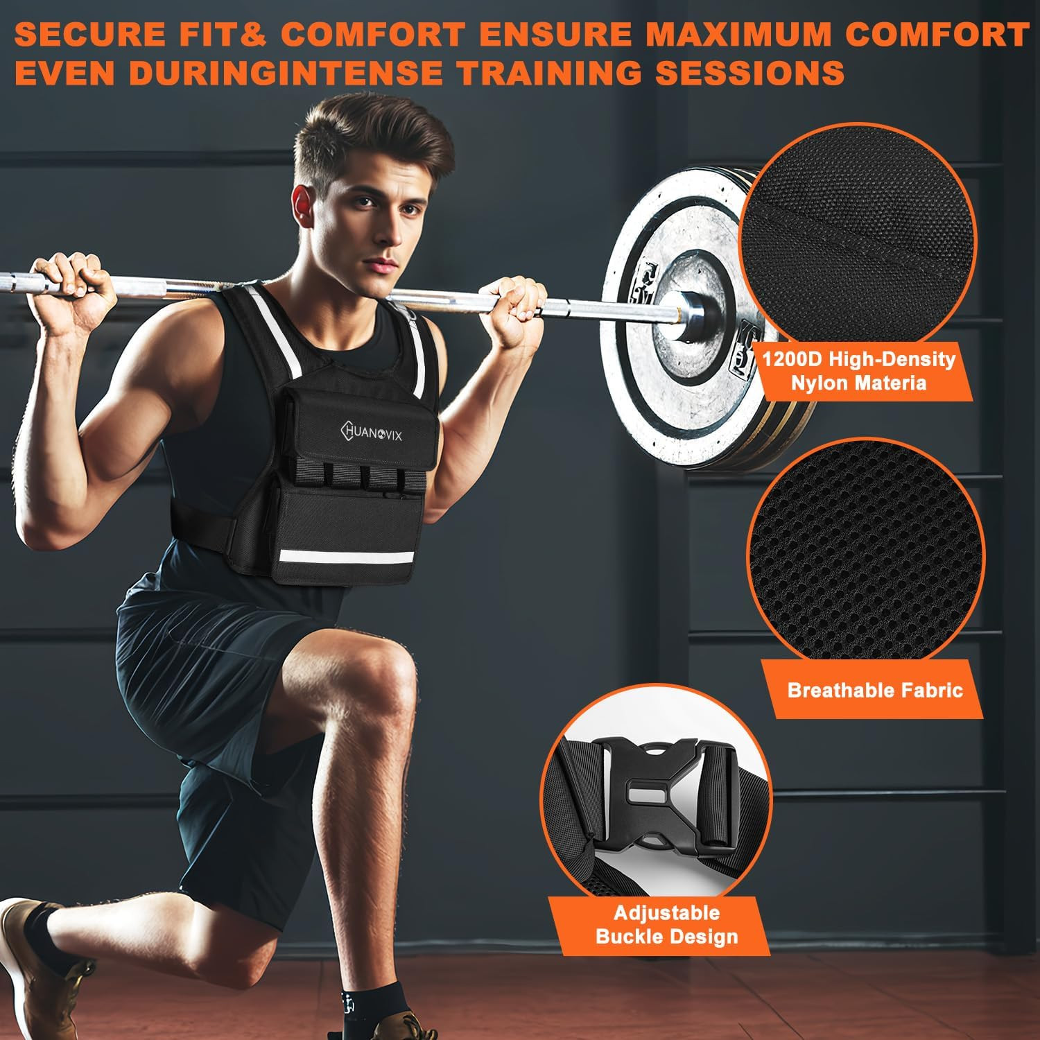 Weighted Vest, 0-40 LBS Adjustable Weight Vest with Reflective Stripe, No Weight