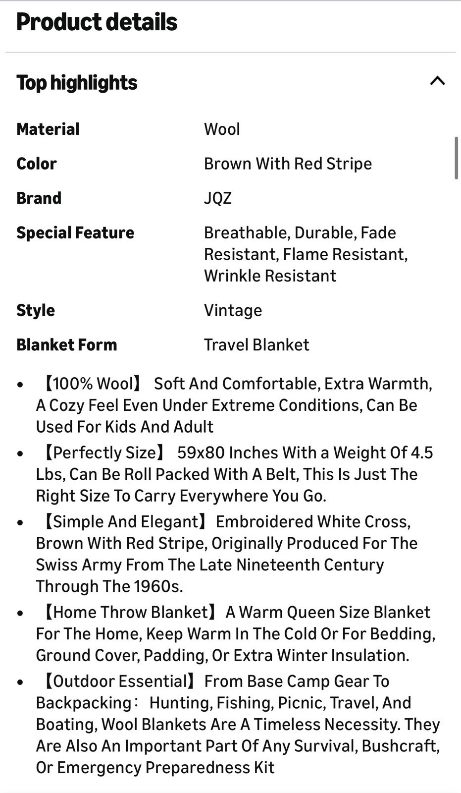 Wool Blanket 4.5lbs Swiss Army Military Reproduce Warm Thick Washable 59” X 80”