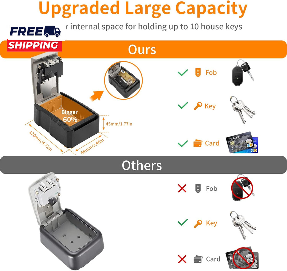 UPGRADE Extra Large Capacity Key Lock Box Weatherproof Wall Mount Key Box